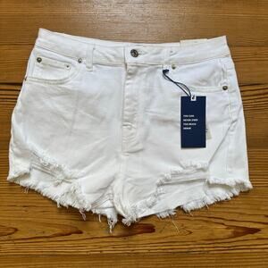 NWT Love Tree white high rise stretch cut off jean shorts SIZE L